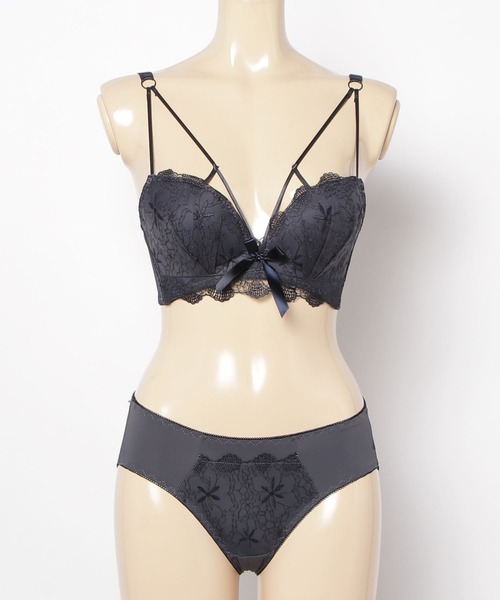 Asterellivi ブラジャー ショーツセット レース ダブルストライプ ブラ