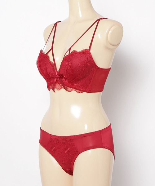 Asterellivi ブラジャー ショーツセット レース ダブルストライプ ブラ