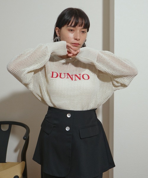 ニット セーター 前後2WAY　刺繍ロゴ入り　リネンライク糸　メッシュラメニット レディース