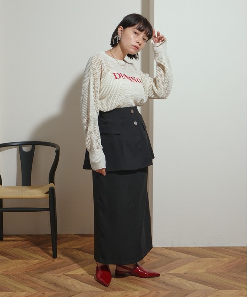 ニット セーター 前後2WAY　刺繍ロゴ入り　リネンライク糸　メッシュラメニット レディース palm RICHE ニット セーター 前後2WAY 刺繍ロゴ入り リネン