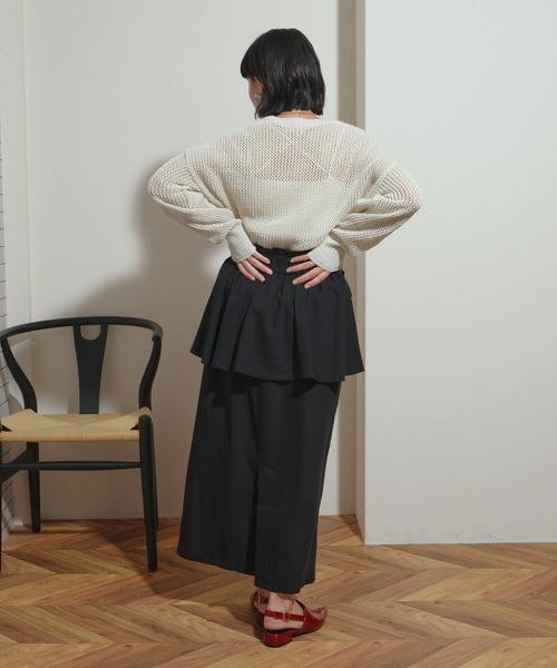 ニット セーター 前後2WAY　刺繍ロゴ入り　リネンライク糸　メッシュラメニット レディース palm RICHE ニット セーター 前後2WAY 刺繍ロゴ入り リネン