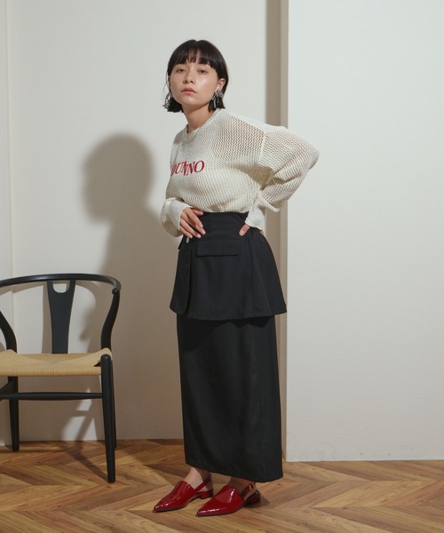 ニット セーター 前後2WAY　刺繍ロゴ入り　リネンライク糸　メッシュラメニット レディース palm RICHE ニット セーター 前後2WAY 刺繍ロゴ入り リネン