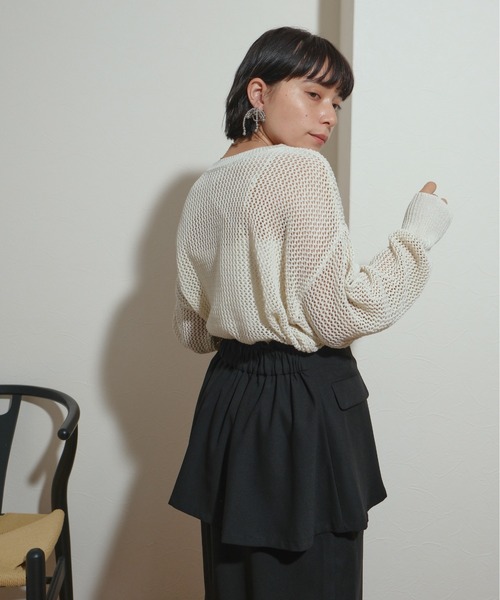 ニット セーター 前後2WAY　刺繍ロゴ入り　リネンライク糸　メッシュラメニット レディース palm RICHE ニット セーター 前後2WAY 刺繍ロゴ入り リネン