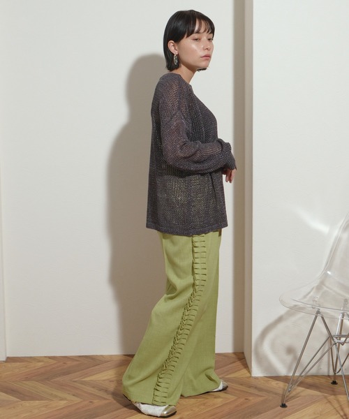 ニット セーター 前後2WAY　刺繍ロゴ入り　リネンライク糸　メッシュラメニット レディース palm RICHE ニット セーター 前後2WAY 刺繍ロゴ入り リネン