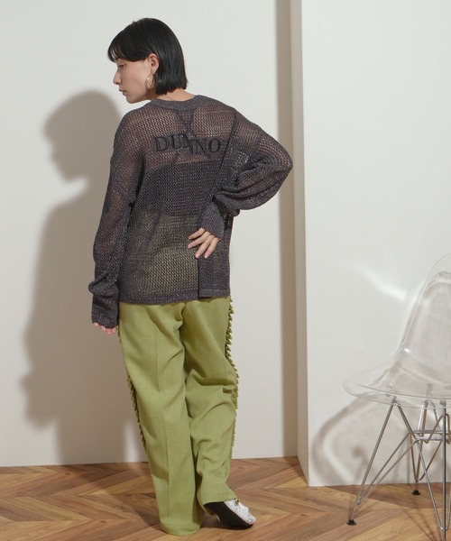 ニット セーター 前後2WAY　刺繍ロゴ入り　リネンライク糸　メッシュラメニット レディース palm RICHE ニット セーター 前後2WAY 刺繍ロゴ入り リネン