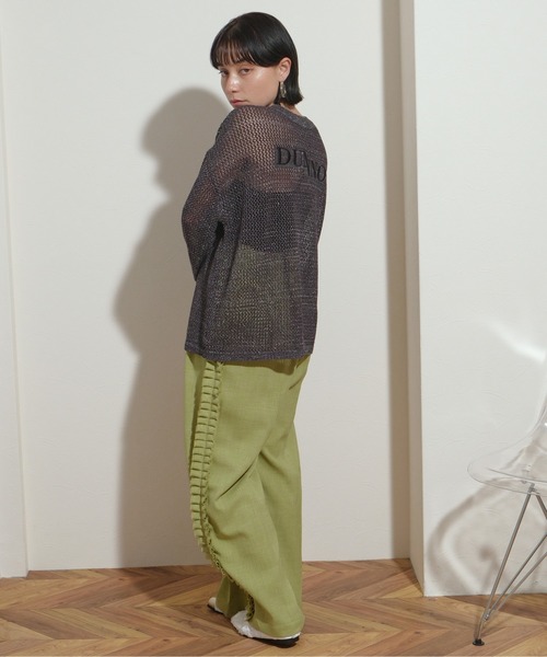 ニット セーター 前後2WAY　刺繍ロゴ入り　リネンライク糸　メッシュラメニット レディース palm RICHE ニット セーター 前後2WAY 刺繍ロゴ入り リネン