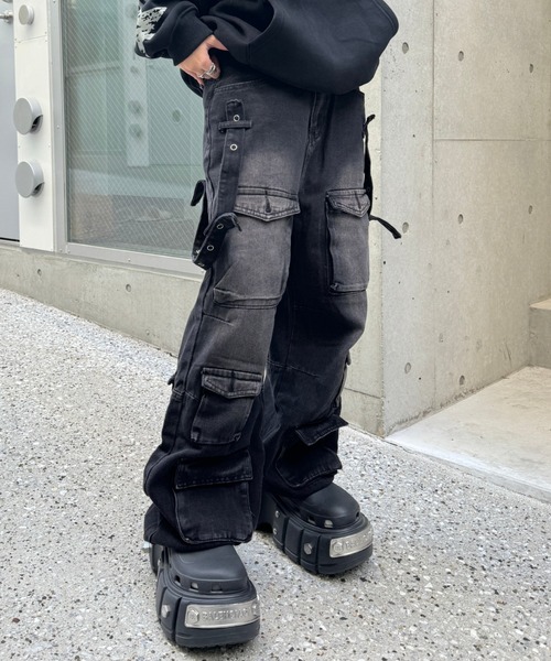 KsG パンツ ブラックサイドベルトカーゴパンツ レディース メンズ