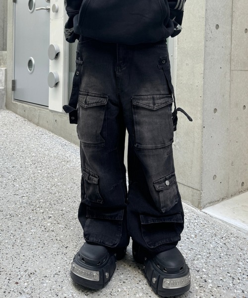 KsG カーゴパンツ ブラックサイドベルトカーゴパンツ レディース