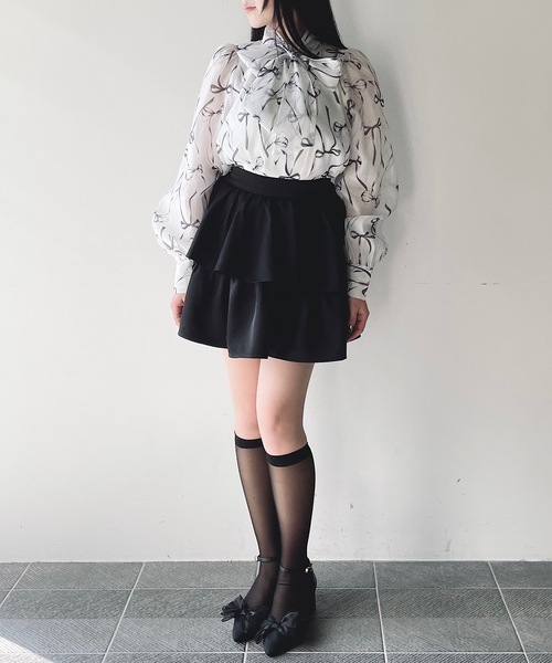 NOMAE ブラウス シャツ オーガンジーリボンブラウス レディース