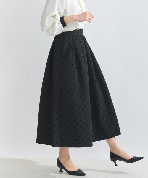 picone カラーブロックスカート PICCIN PERLA ロング スカート フロッキードットタックスカート