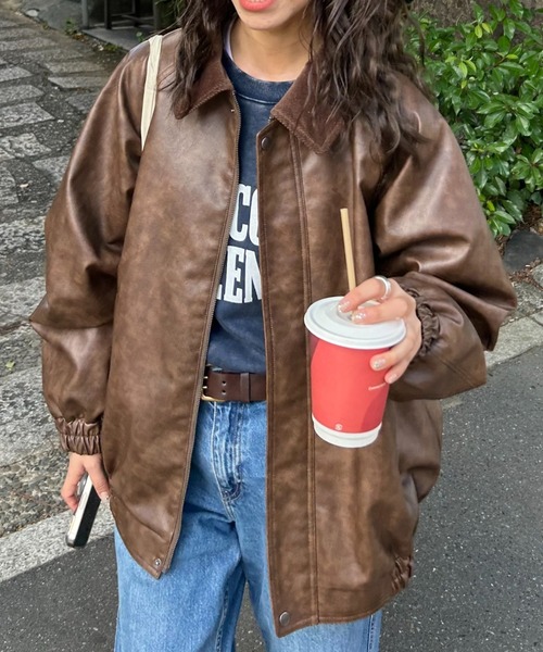 ヴ*ン様 ISSEY SPORTS ブラウンレザージャケット ブルゾン　サイズ9 CIAOPANIC TYPY（チャオパニックティピー） ブルゾン LARGE ブラウン