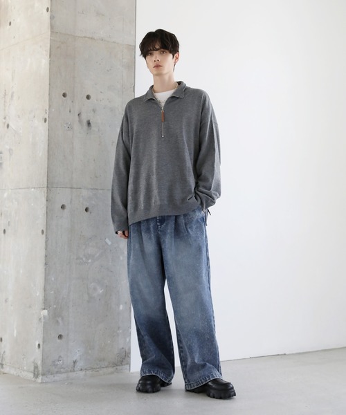 セーター ニット ミラノリブハイゲージハーフジップニット メンズ