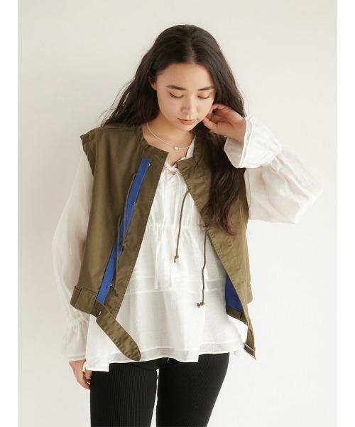 ベスト ジレ Front ribbon military vest レディース