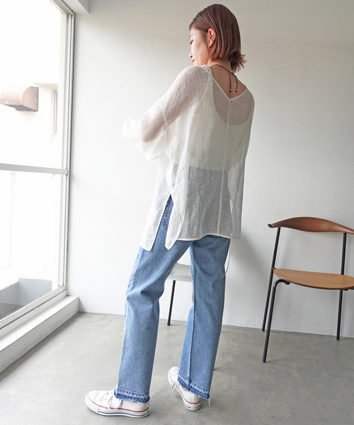 Spick and Span メッシュリネンルーズプルオーバー　ホワイト Spick and Span メッシュリネンルーズプルオーバー