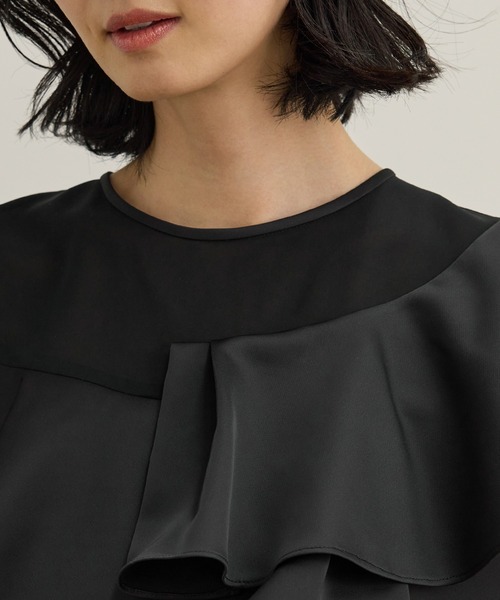 ROPE'（ロペ） ブラウス シャツ サテンラッフルブラウス/洗える
