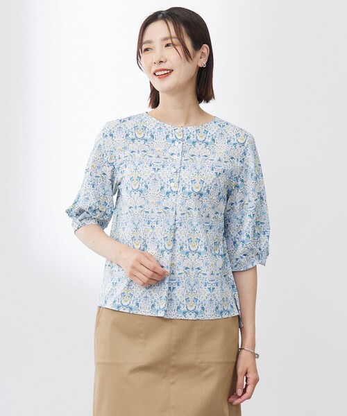 ブラウス シャツ 「洗える」LIBERTY ボートネック ブラウス レディース