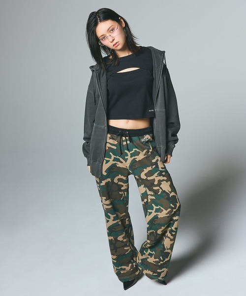 X-girl（エックスガール） パーカー PIGMENT DYED FACE LABEL ZIP UP