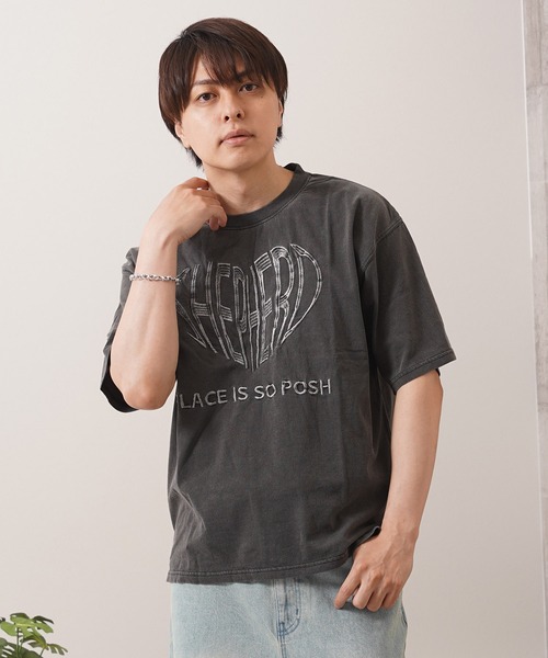 tシャツ ハート刺繍 ピグメントTシャツ / Heart Embroidery Pigment T