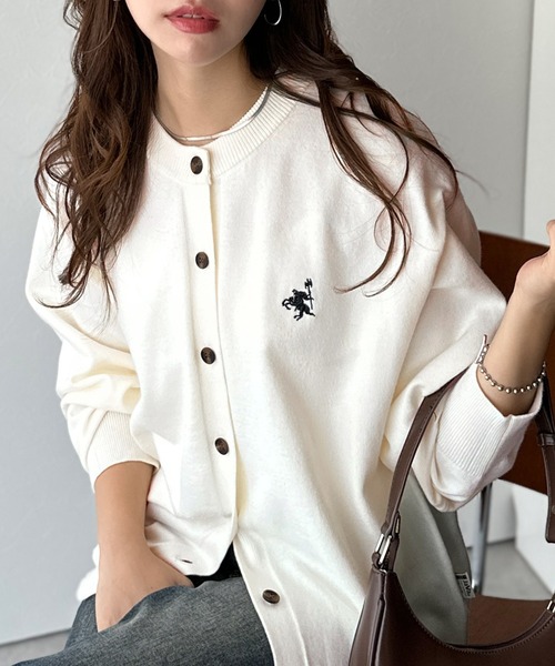 Caban 刺繍デザイン ホワイトカーディガン 長袖　F CABaN ホワイト 刺繍入り カーディガン Caban 刺繍デザイン ホワイト