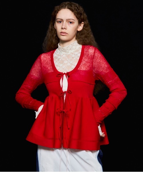 カーディガン 「25AW PRE-ORDER」Sheer Peplum Cardigan/シアーペプラムカーディガン「MAISON SPECIAL/メ