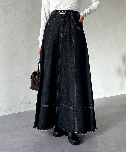 【新品未使用】UNFOLK #58 デニムフレアスカート size2 58 EX. Rigid denim flare skirt | UNFOLK