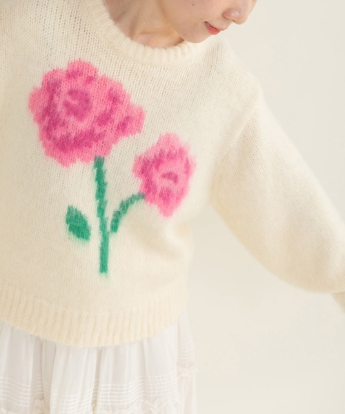 CHILD WOMAN 花モチーフ起毛インターシャプルオーバー 花モチーフ起毛インターシャプルオーバー（ニット/セーター）｜CHILD