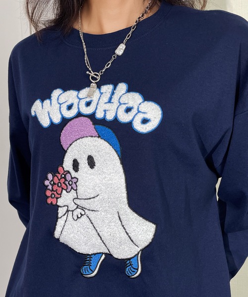Candlestick tシャツ ゆったり 着やすい ゴースト サガラ刺繍 ロンT