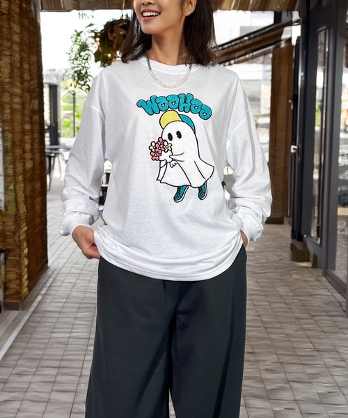 Candlestick tシャツ ゆったり 着やすい ゴースト サガラ刺繍 ロンT