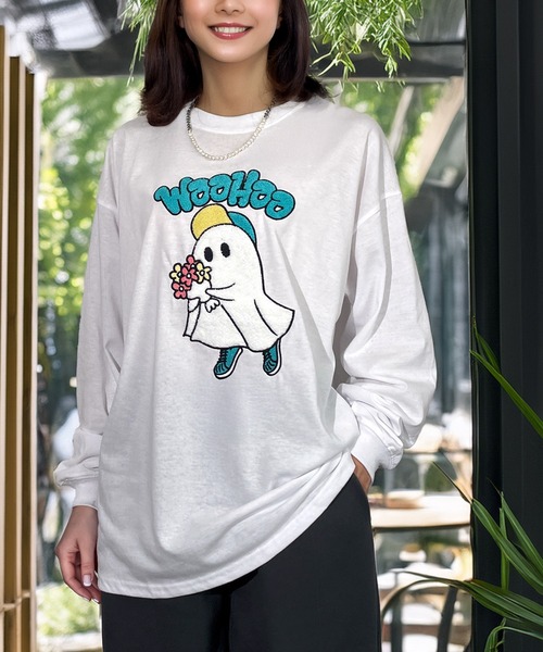 Candlestick tシャツ ゆったり 着やすい ゴースト サガラ刺繍 ロンT