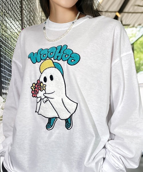 Candlestick tシャツ ゆったり 着やすい ゴースト サガラ刺繍 ロンT