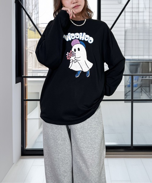 Candlestick tシャツ ゆったり 着やすい ゴースト サガラ刺繍 ロンT