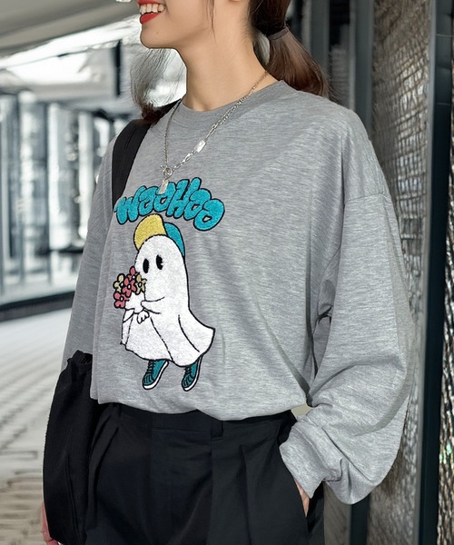 Candlestick tシャツ ゆったり 着やすい ゴースト サガラ刺繍 ロンT