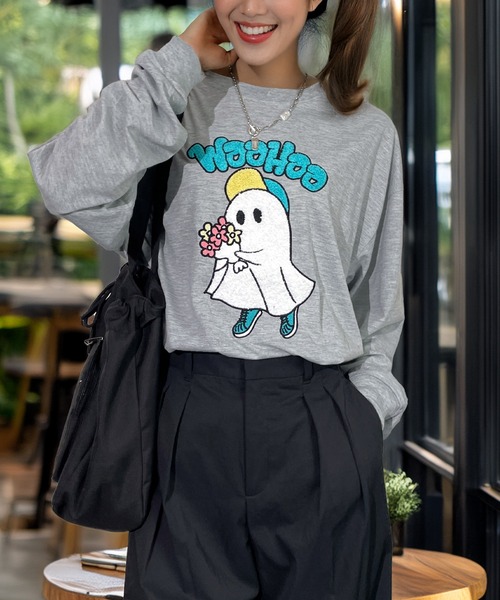 Candlestick tシャツ ゆったり 着やすい ゴースト サガラ刺繍 ロンT