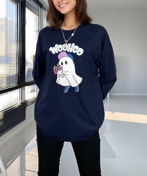 Candlestick tシャツ ゆったり 着やすい ゴースト サガラ刺繍 ロンT