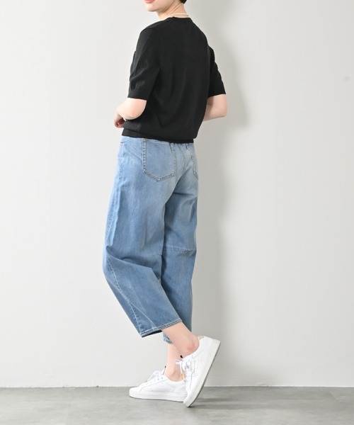 tシャツ 半袖 リネンコットンシルクラウンドネックプルオーバー
