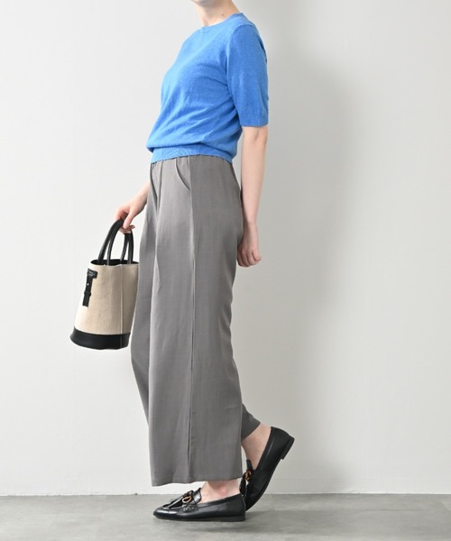 tシャツ 半袖 リネンコットンシルクラウンドネックプルオーバー