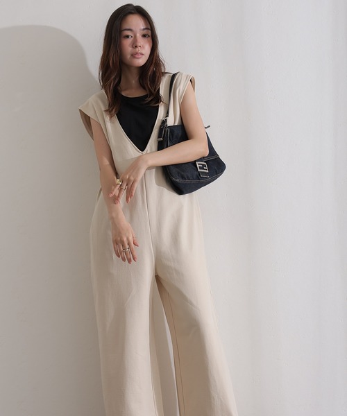 ElegChic オールインワン ミニ裏毛ディープVネックコットンジャンプ