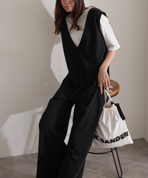 ElegChic オールインワン ミニ裏毛ディープVネックコットンジャンプ