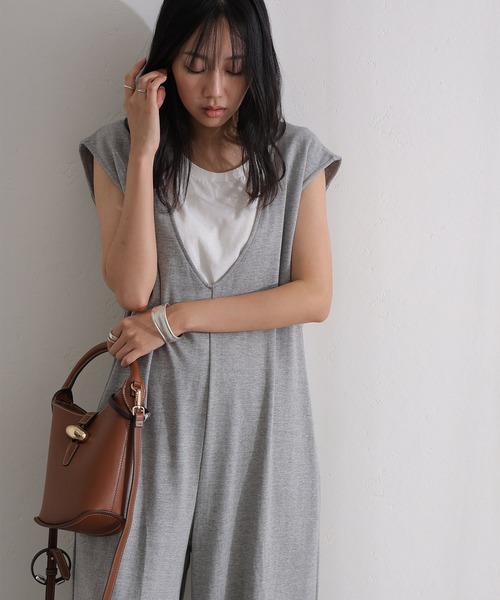 ElegChic オールインワン ミニ裏毛ディープVネックコットンジャンプ