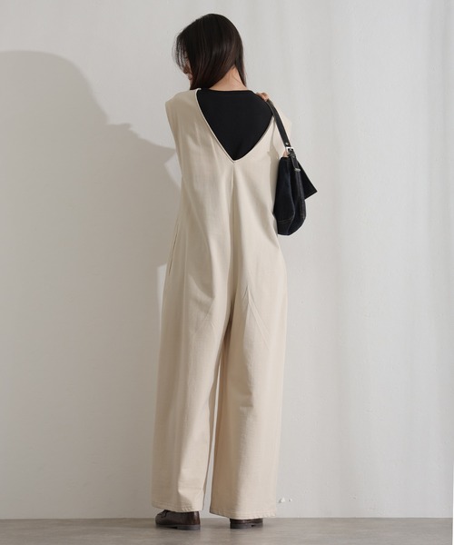 ElegChic オールインワン ミニ裏毛ディープVネックコットンジャンプ