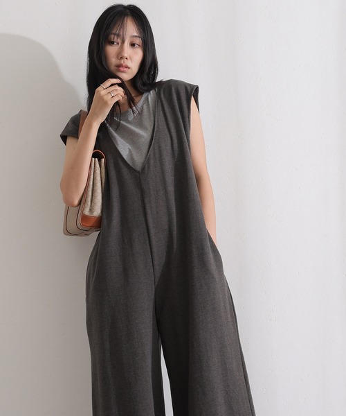 ElegChic オールインワン ミニ裏毛ディープVネックコットンジャンプ