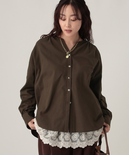 Elura（エルーラ） ブラウス シャツ ミルドカルゼVネックシャツ/590916