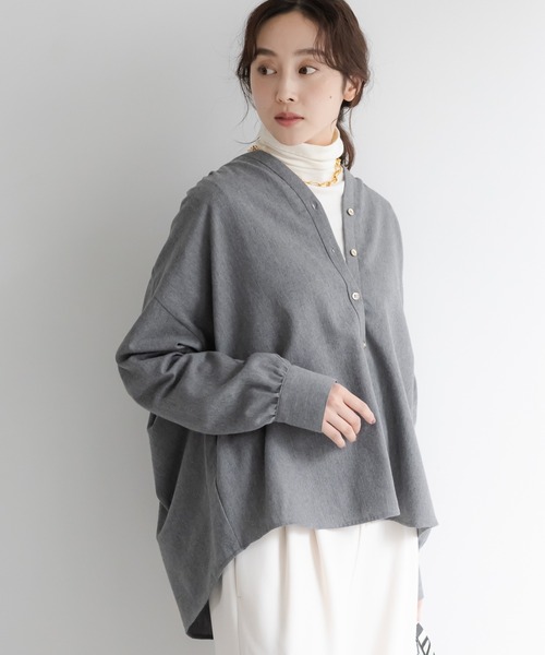 Elura（エルーラ） ブラウス シャツ ミルドカルゼVネックシャツ/590916