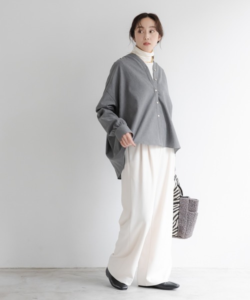 Elura（エルーラ） ブラウス シャツ ミルドカルゼVネックシャツ/590916