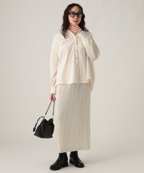 Elura（エルーラ） ブラウス シャツ ミルドカルゼVネックシャツ/590916