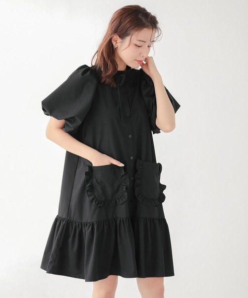 「Fit more」 半袖ワンピース FREE ブラック レディース_画像7