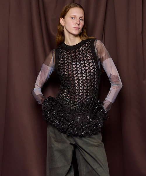 MAISON SPECIAL（メゾンスペシャル） ベスト ジレ Fringe Mesh Vest