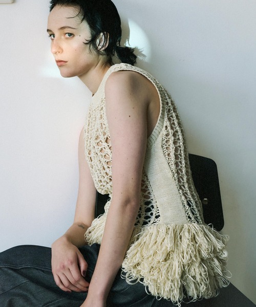 MAISON SPECIAL（メゾンスペシャル） ベスト ジレ Fringe Mesh Vest