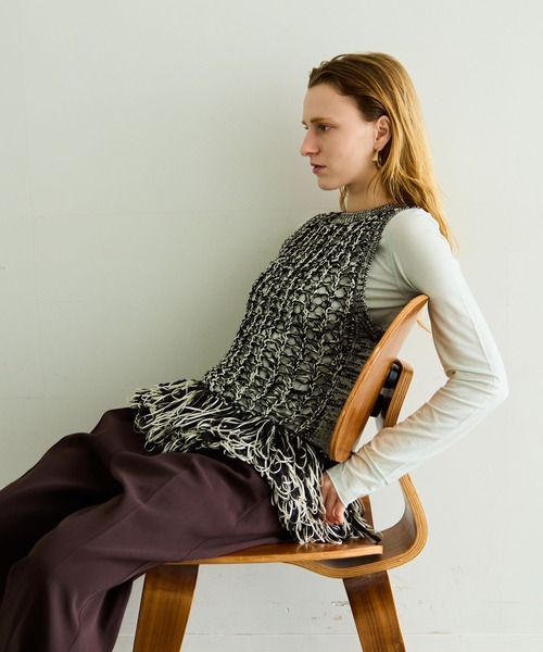 MAISON SPECIAL（メゾンスペシャル） ベスト ジレ Fringe Mesh Vest