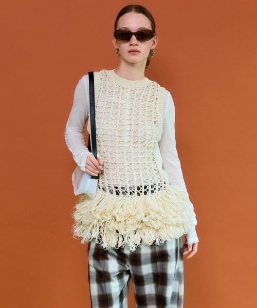 MAISON SPECIAL（メゾンスペシャル） ベスト ジレ Fringe Mesh Vest